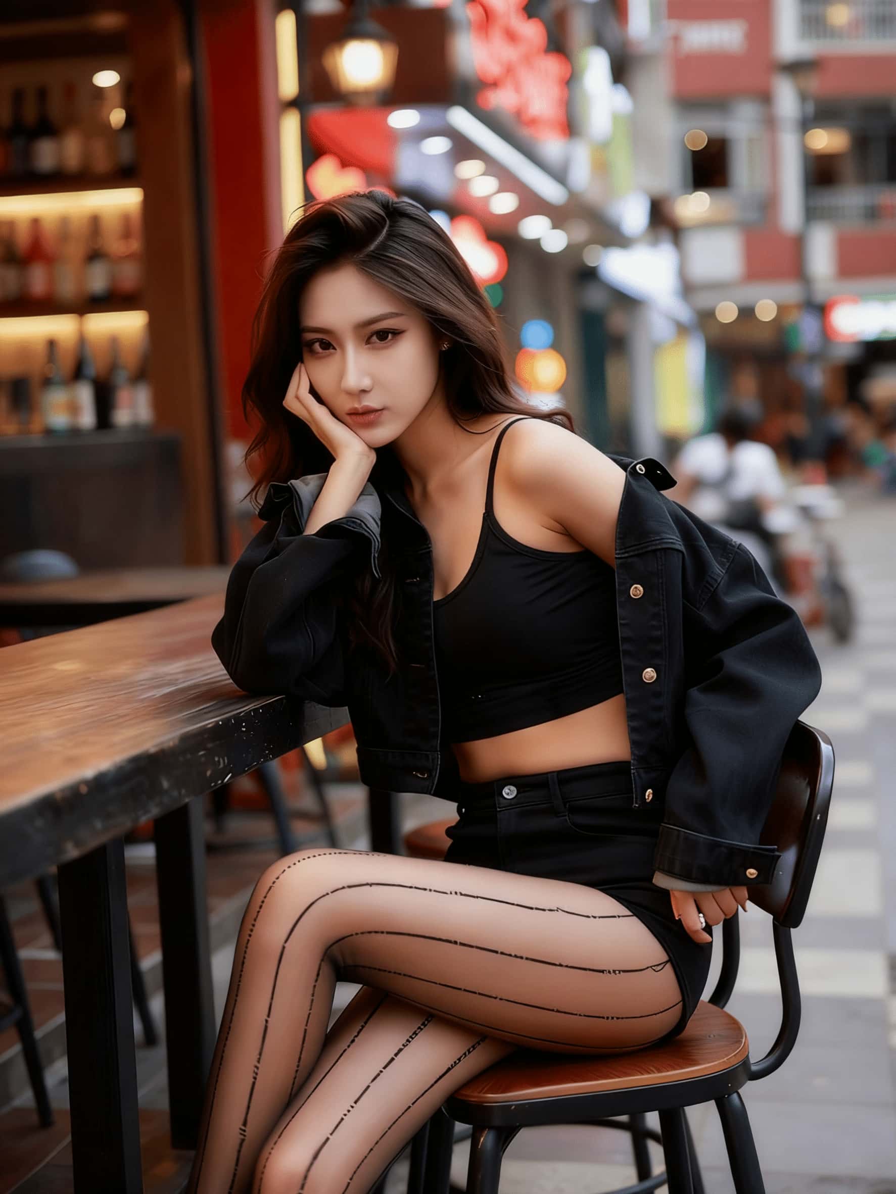 图片[1]-女神条纹丝袜超清街拍效果图-NOVENDREAM