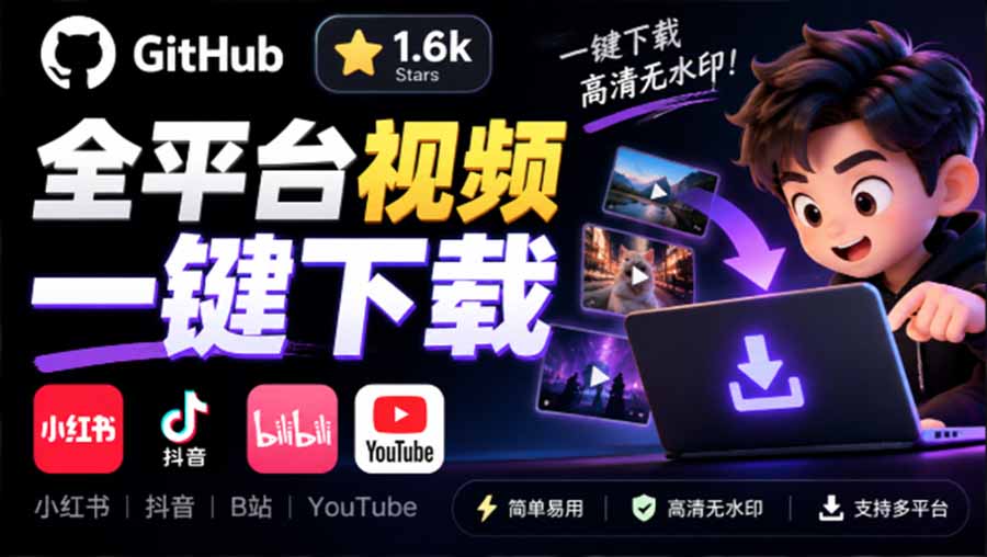 图片[1]-GitHub 上 1.6k stars 开源下载器，界面清爽免费用，小红书某音B站youtube视频一键保存 Videdown-酷乐网