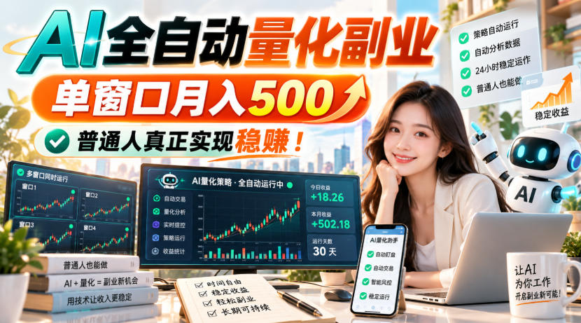 AI全自动量化副业,单窗口月入500,普通人真正实现稳赚!-酷乐网
