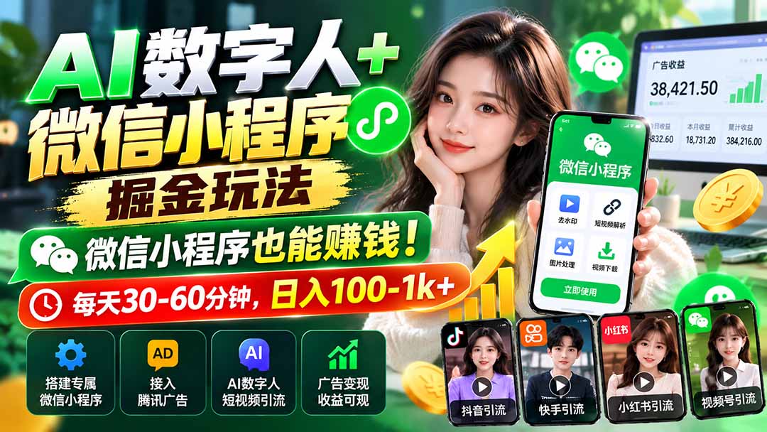 AI数字人+微信小程序掘金玩法：微信小程序也能赚钱！每天30-60分钟，日入100-1k+-酷乐网