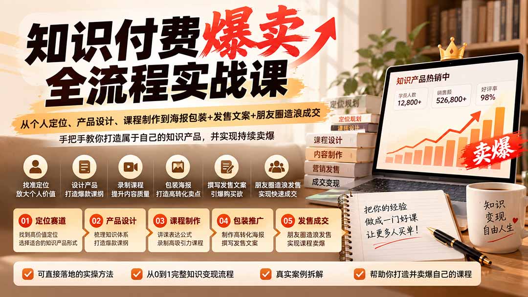 图片[1]-【无水印】知识付费爆卖全流程实战课：从个人定位、产品设计、课程制作到海报包装+发售文案+朋友圈造浪成交-酷乐网