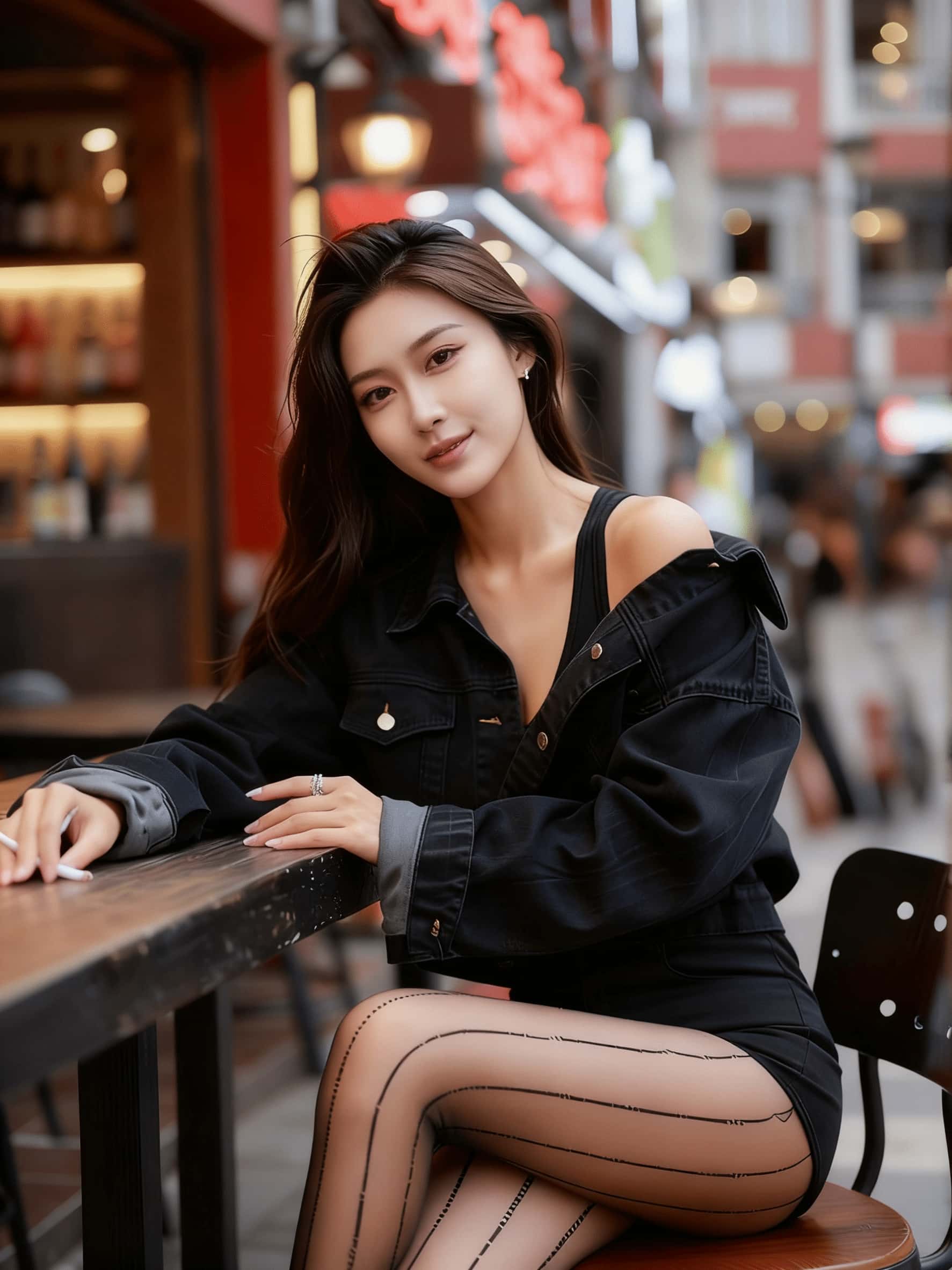 图片[5]-女神条纹丝袜超清街拍效果图-NOVENDREAM