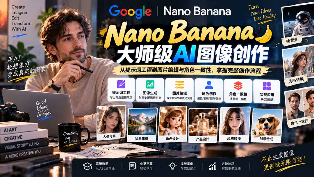 图片[1]-【无水印】Nano Banana大师级AI图像实战课：从提示词工程到图片编辑与角色一致性，掌握完整创作流程-酷乐网