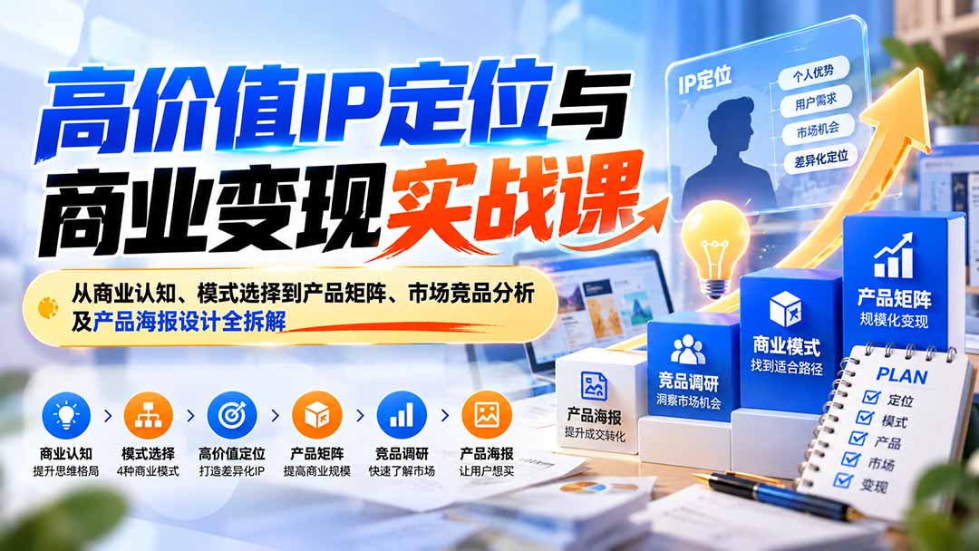 图片[1]-高价值IP定位与商业变现实战课：从商业认知、模式选择到产品矩阵、市场竞品分析及产品海报设计全拆解-酷乐网